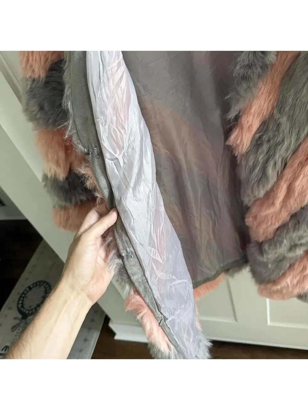 💖 DAISY Pink & Gray Chevron Faux Fur Festival Coat